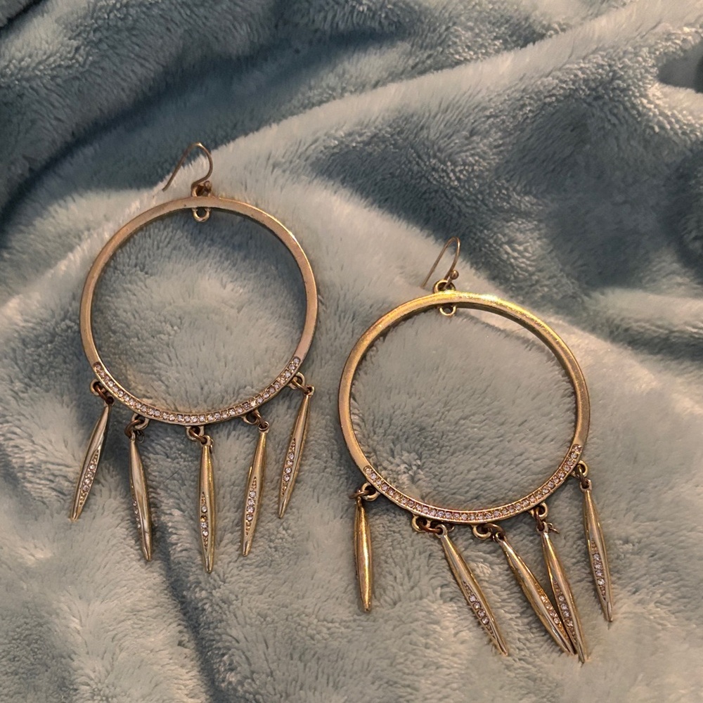 Gold Hoop Earrings with Dangle Accents